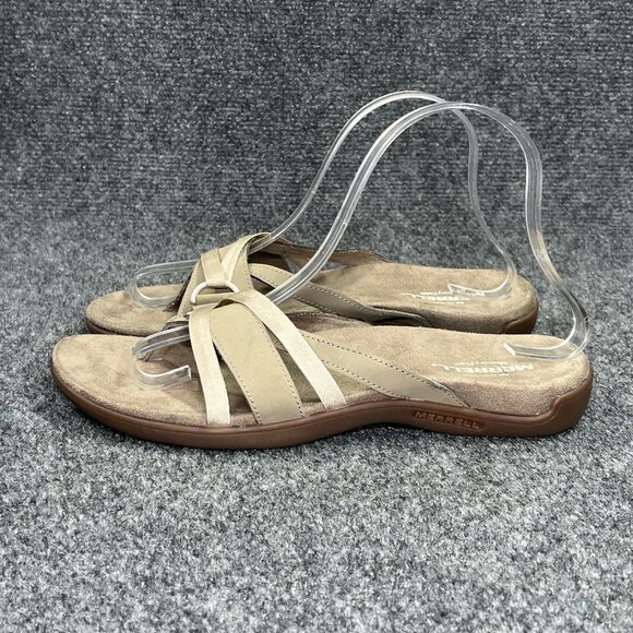 Merrell Sandals Womens Size 8 Tan Strappy Outdoor Comfort Casaul Thong Flip Flop - Picture 4 of 12